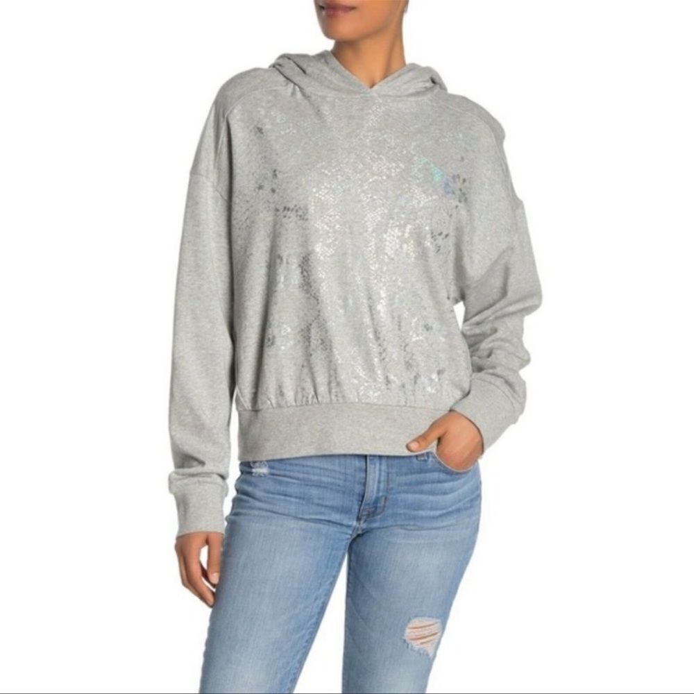 Socialite L Soft Thin Metallic Pink Teal Snake Print Gray Hoodie Sweatshirt